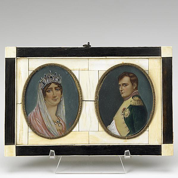 Appraisal: MINIATURE PORTRAITS ON IVORYNapoleon and Josephine th c Double frame