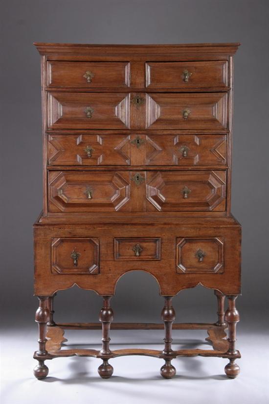 Appraisal: ENGLISH WILLIAM AND MARY CHEST-ON-STAND Early th century Molded top