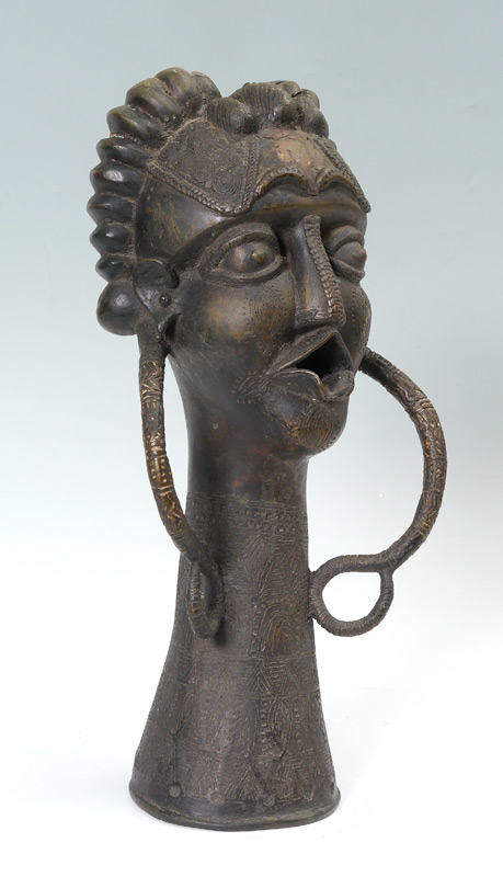 Appraisal: BRONZE AFRICAN HEAD Hollow cast figural bust with open mouth