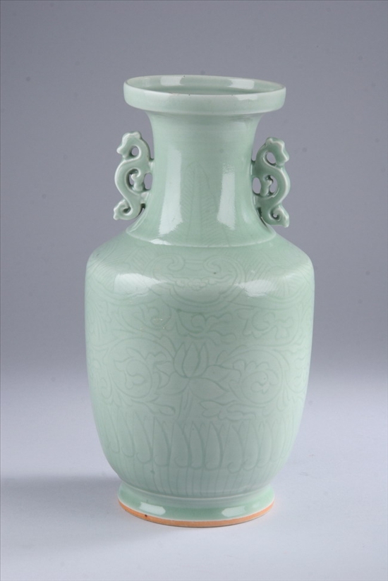 Appraisal: CHINESE CELADON PORCELAIN VASE Yongzheng underglazed blue mark Incised floral