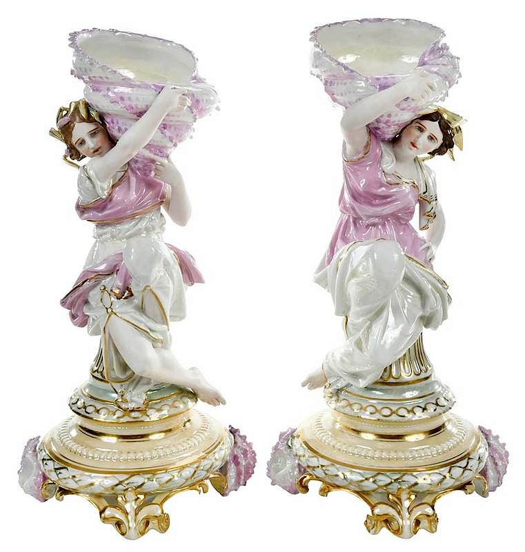 Appraisal: Pair Porcelain Figural Centerpieces French late th century each parcel-gilt