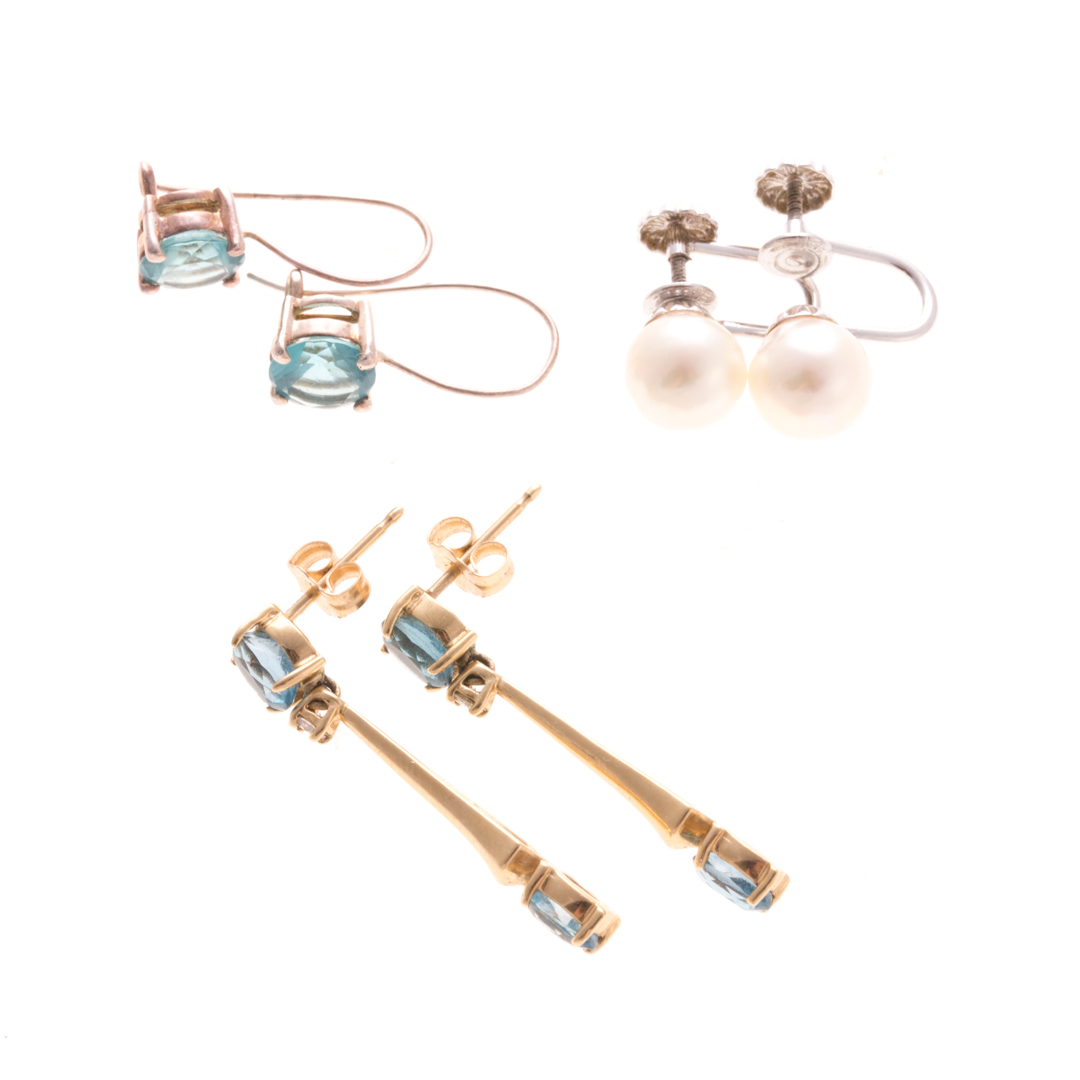 Appraisal: Two Pairs of Blue Topaz Earrings Pearl Studs K yellow