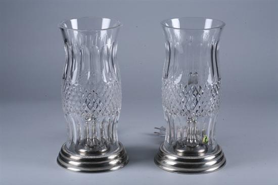 Appraisal: PAIR WATERFORD CRYSTAL HURRICANE TABLE LAMPS On silvered bases -