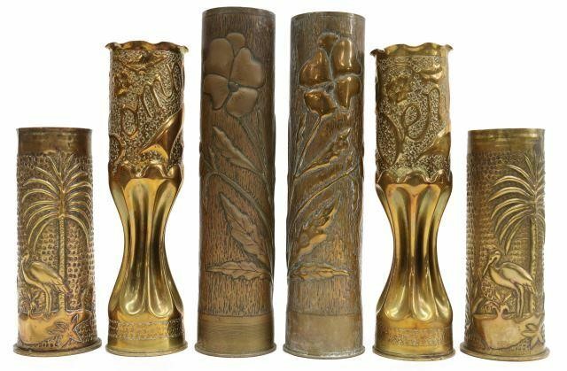 Appraisal: lot of WWI-era trench art vases fashioned from artillery shells