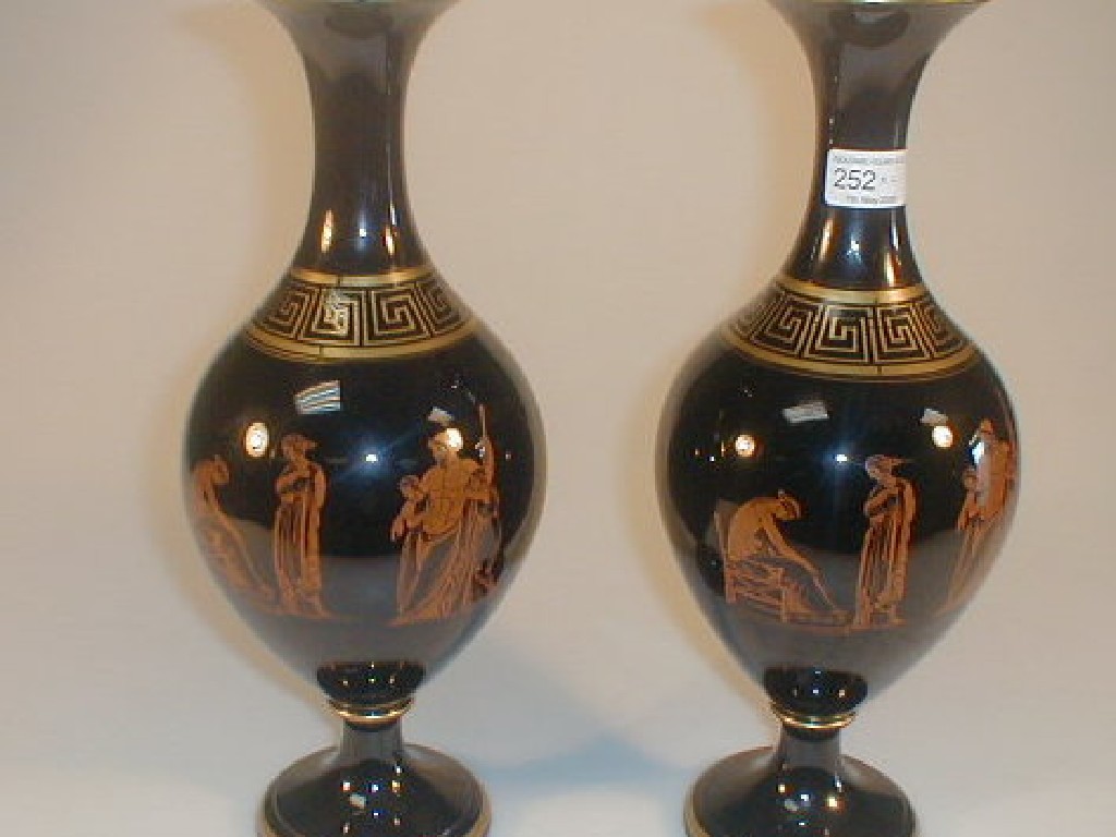 Appraisal: A pair of terracotta baluster vases the high glaze black