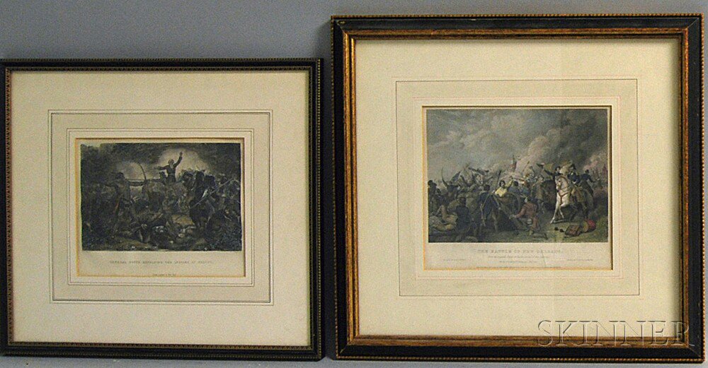 Appraisal: Two Framed Hand-colored Engravings th century titled General Goffe Repulsing