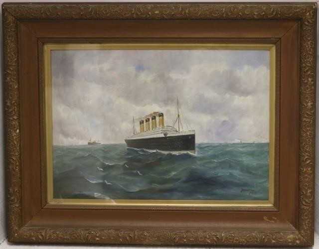 Appraisal: J BRANSTON - MIXED MEDIAN PAINTINGDEPICTING THE BRITTANNIC PASSENGER SHIP