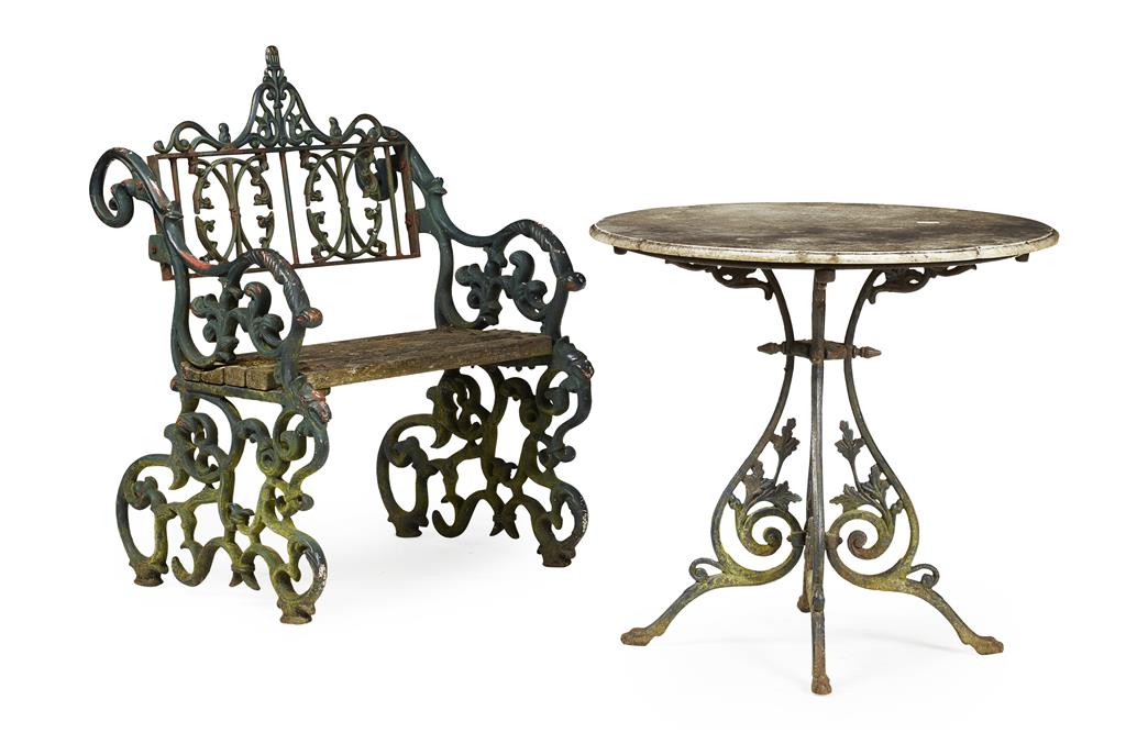 Appraisal: VICTORIAN CAST IRON GARDEN SEAT AND MARBLE TOP TABLE TH