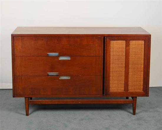 Appraisal: American of Martinsville Walnut Junior Buffet with chrome inlay design