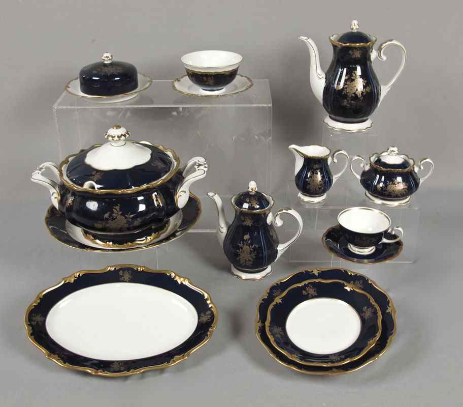 Appraisal: GERMAN COBALT AND GOLD FINE CHINA SERVICE Approx pieces cobalt