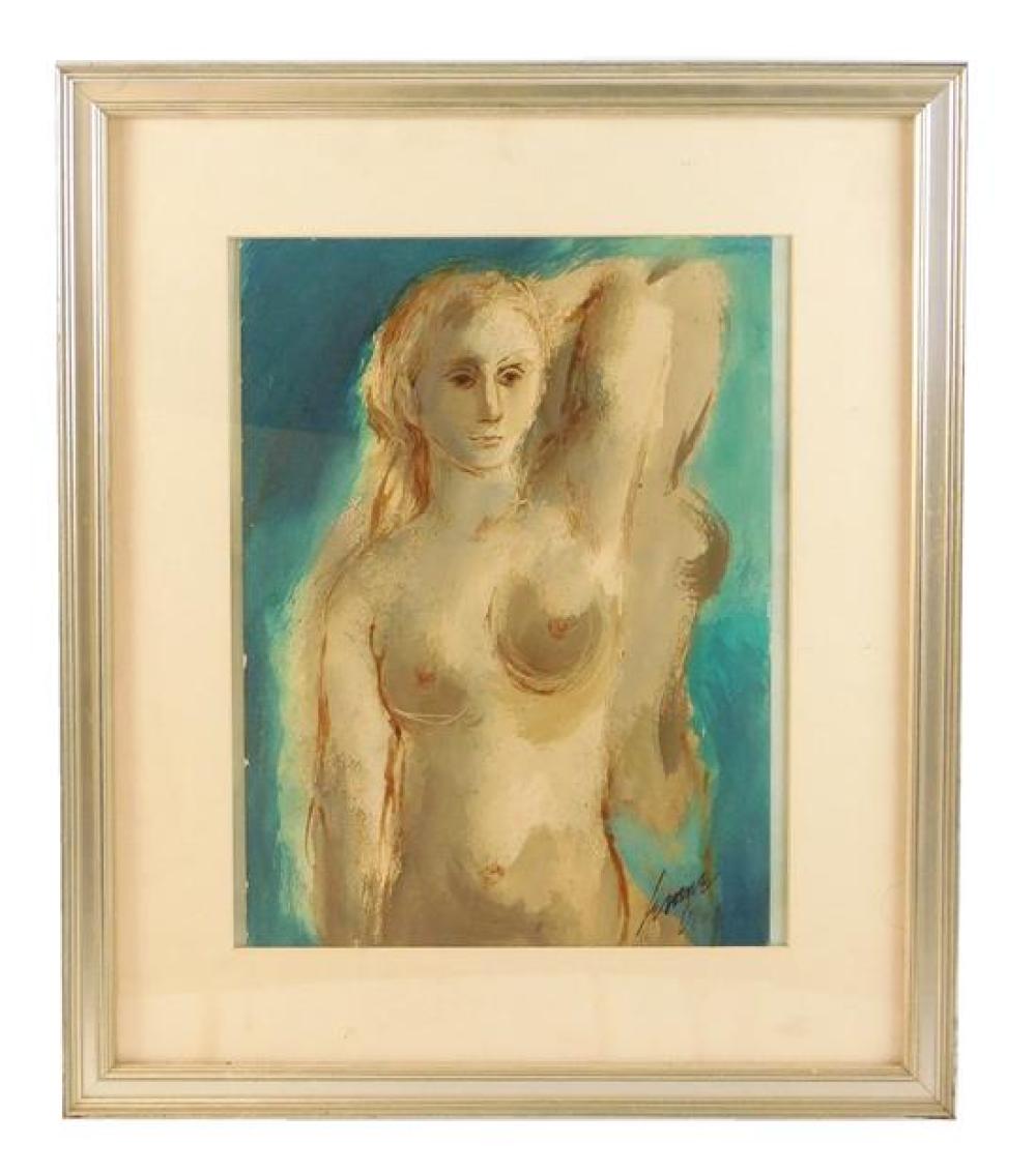 Appraisal: Josephine Sands American - untitled nude portrait gouache on panel