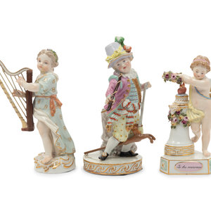 Appraisal: Three Meissen Porcelain Figures the figure holding an instrument incised