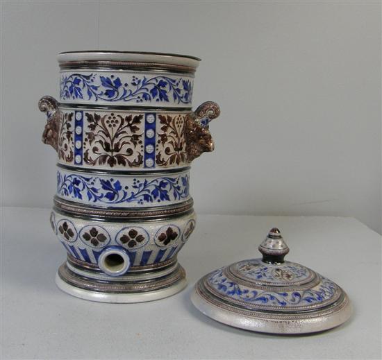 Appraisal: Early th century German stoneware samovar and cover twin handles