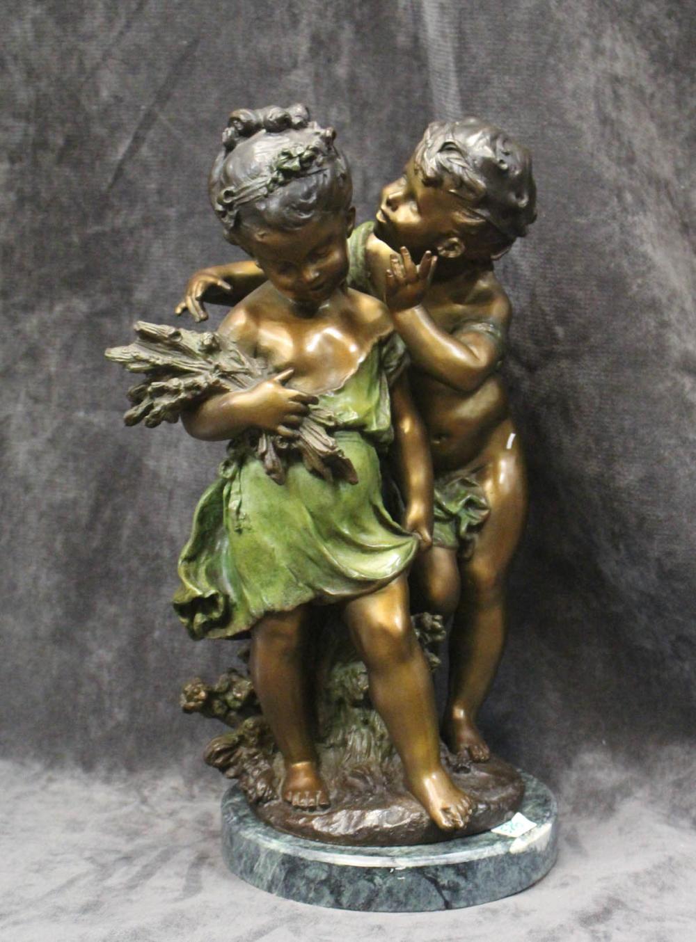 Appraisal: AFTER AUGUST MOREAU French - bronze figural group Secret two