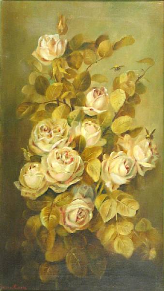 Appraisal: Frieda Kuhnle American th th Century Roses and bumblebees signed