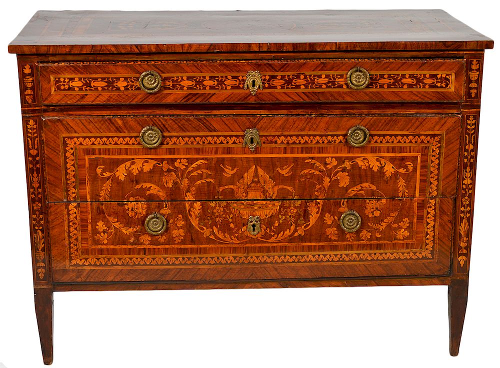 Appraisal: th C Italian Neoclassical Marquetry Commode drawer neoclassical thc marquetry