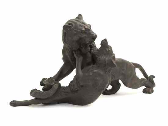 Appraisal: A Japanese Bronze Statue Meiji Period depicting two tigers fighting