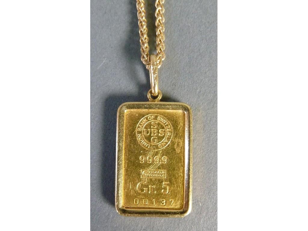 Appraisal: BANK OF SWITZERLAND ct GOLD INGOT PENDANT gms and the