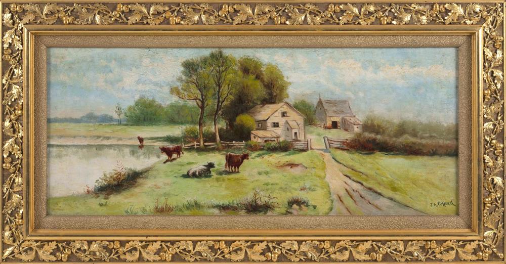 Appraisal: PAINTING OF COWS ON A FARM LATE TH CENTURY OIL