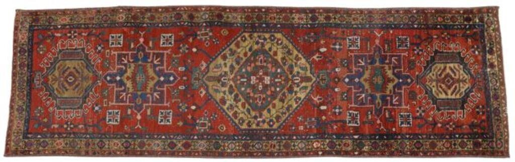 Appraisal: Hand-tied Persian Heriz runner approx ' l ' w Please