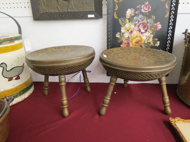 Appraisal: Pair of Enameled Brass Stands tri-footed