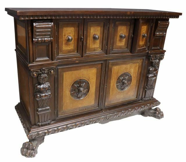 Appraisal: Italian Renaissance Revival walnut sideboard early th c rectangular top