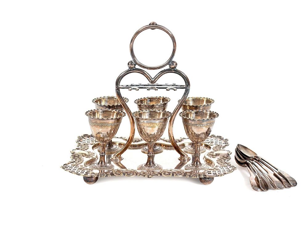 Appraisal: An American Silverplate Egg Set Height overall x width x