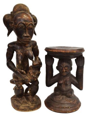 Appraisal: lot of Large African figural wood carvings including maternity figure