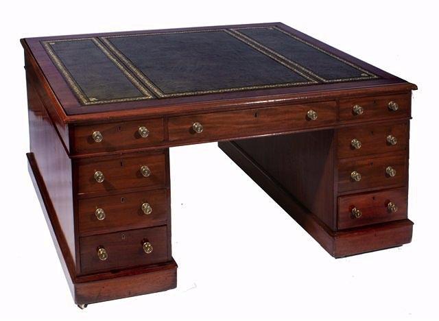 Appraisal: A TH CENTURY MAHOGANY RECTANGULAR PARTNERS DESK fitted an arrangement