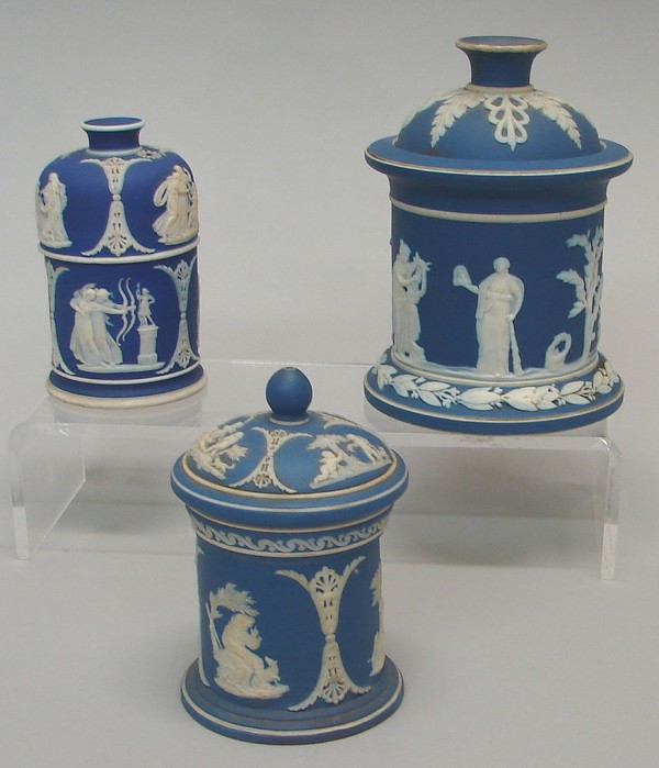 Appraisal: Lot of three Wedgwood lidded jars all featuring classical frieze