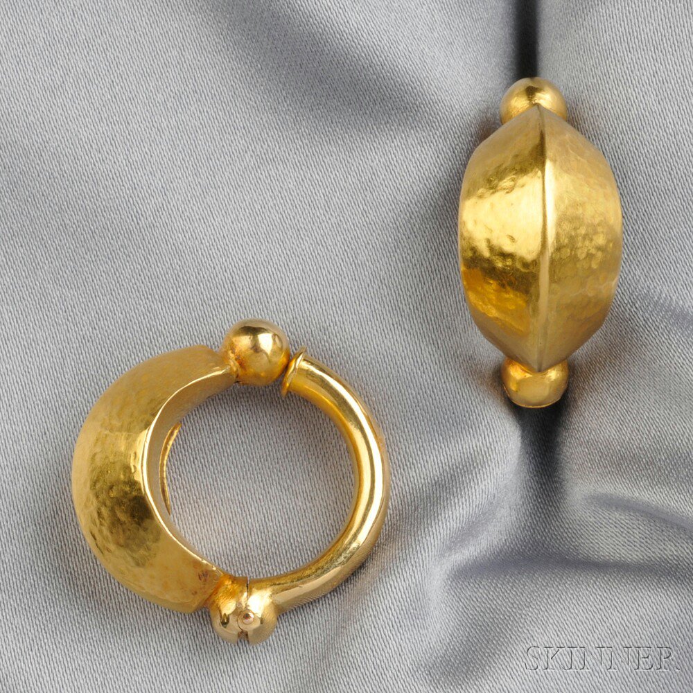 Appraisal: kt Gold Earclips Lalaounis each with hammered surface lg in