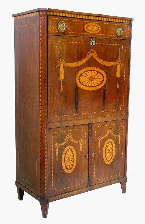 Appraisal: th century Continental mahogany inlaid secretaire abatant decorated with boxwood