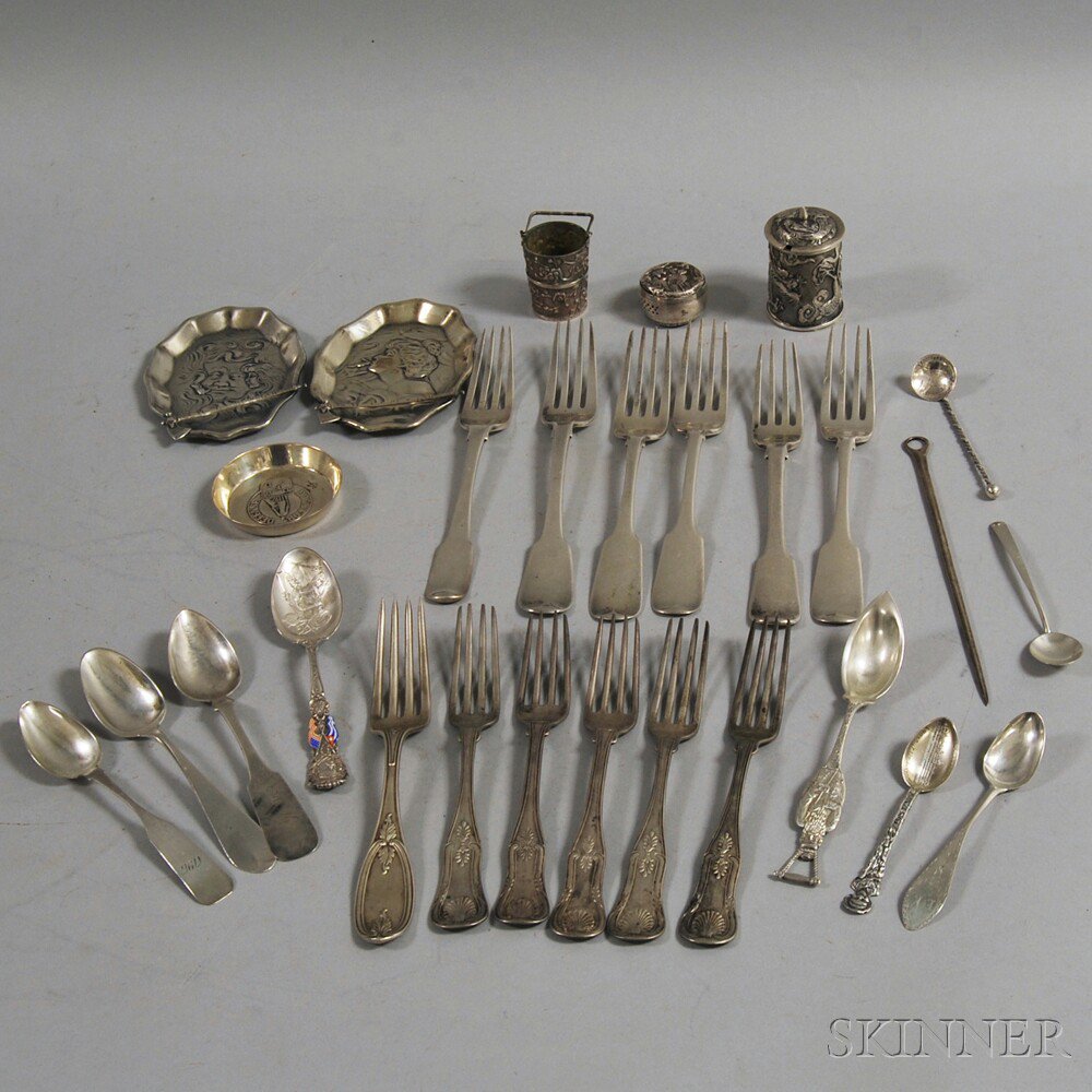 Appraisal: Group of Assorted Mostly Sterling Silver Flatware five Irish forks