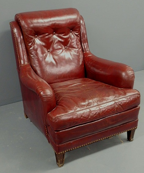 Appraisal: Armchair with red leather upholstery