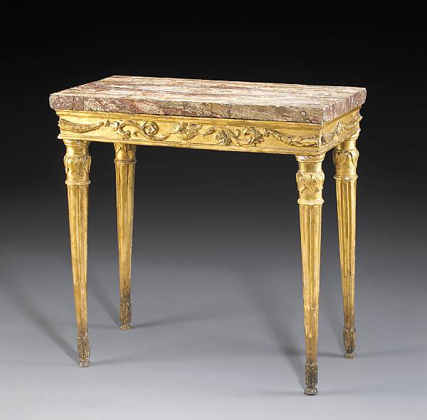 Appraisal: An Italian Neoclassical giltwood console table late th century The