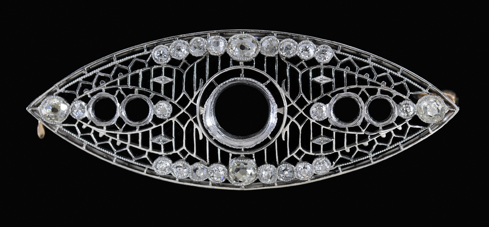 Appraisal: Platinum Filigree Brooch navette form accented with old mine old