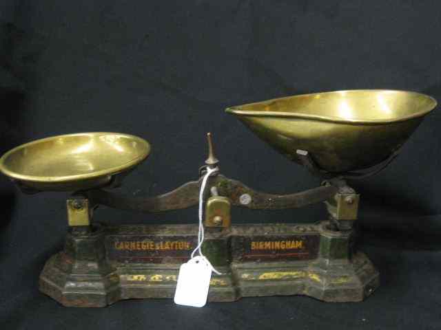 Appraisal: Antique Balance Scale Carnegie Layton Birmingham brass pans '' wide