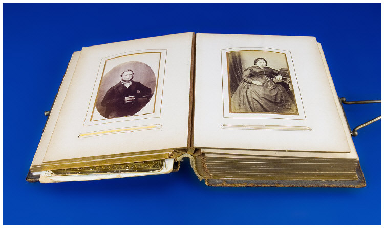 Appraisal: Carte De Visit Album Containing Portrait Pictures Leather Tooled Album