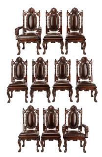 Appraisal: Baroque Style Lion Motif Dining Chairs Continental late th century