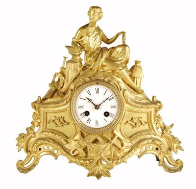 Appraisal: A th century French gilt brass mantel clock with an