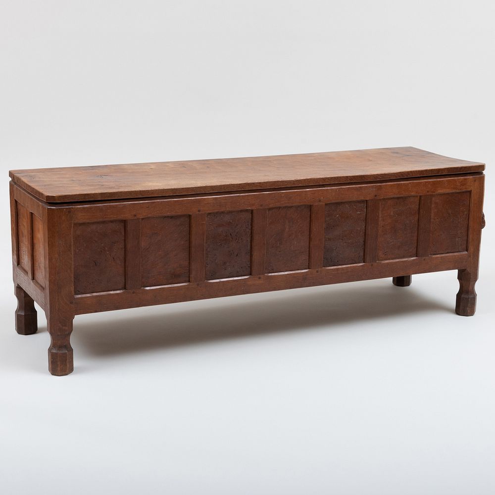 Appraisal: Robert 'Mouseman' Thompson Arts and Crafts Paneled Oak Coffer The