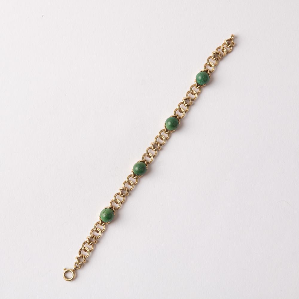 Appraisal: K GREEN TURQUOISE CABOCHON LINK BRACELET K yellow gold link