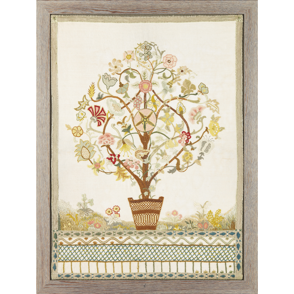 Appraisal: ARTS CRAFTS EMBROIDERED CREWELWORK PANEL CIRCA depicting a potted flowering