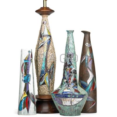 Appraisal: MARCELLO FANTONI b Four glazed earthenware vessels two lamp bases