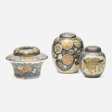 Appraisal: Japanese Satsuma incense burners collection of three c glazed and