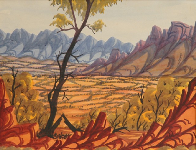 Appraisal: Ewald Namatjira - View Through the Valley watercolour over pencil