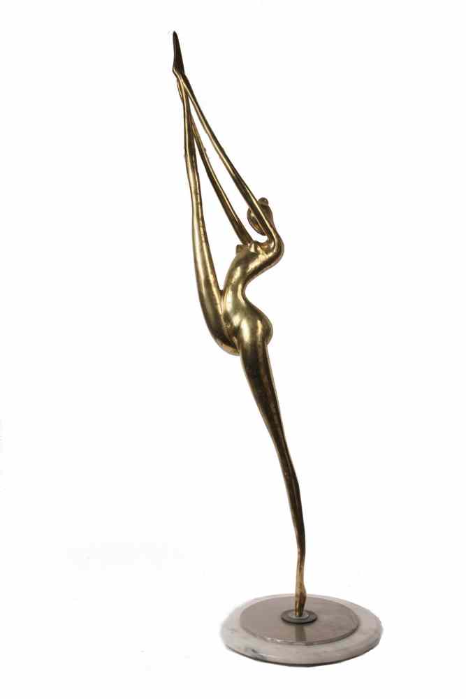 Appraisal: BRASS SCULPTURE - Modernist Depiction of Dancer by Esther Wertheimer