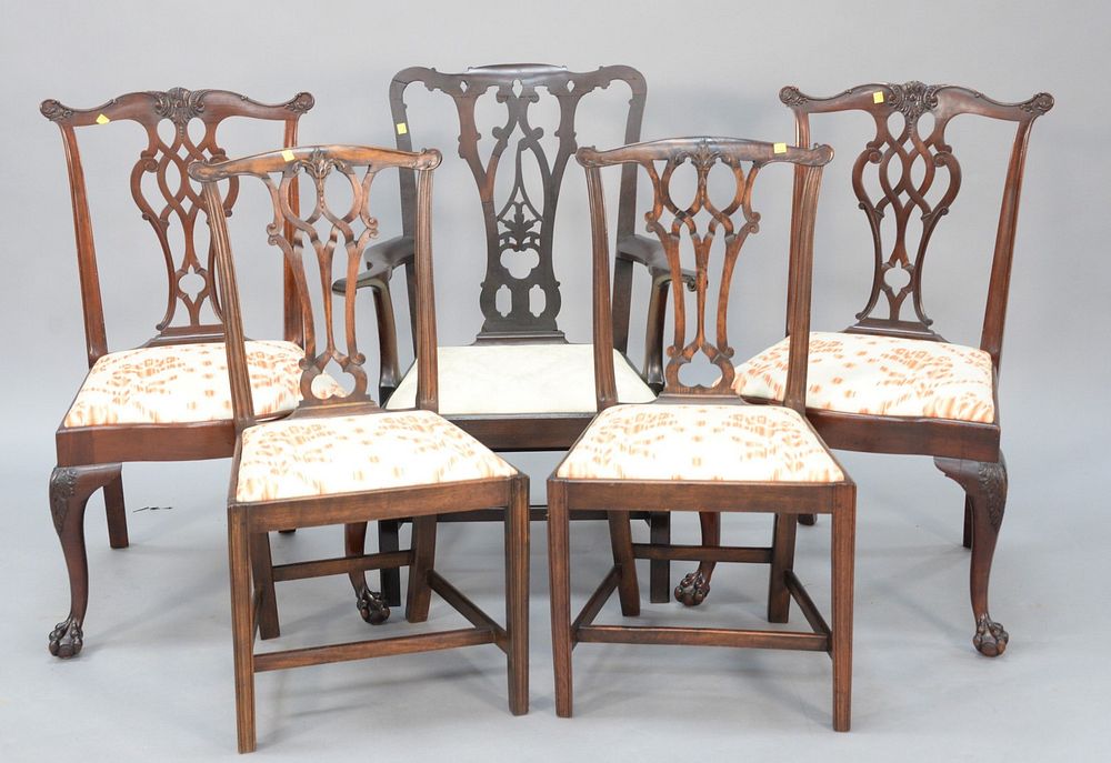 Appraisal: Group of five Chippendale-style dining chairs two matched pair of