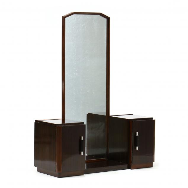 Appraisal: ART DECO MAHOGANY VANITY Likely French s tall vertical mirror