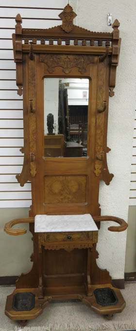 Appraisal: A VICTORIAN WALNUT HALLSTAND Eastlake design American c of walnut